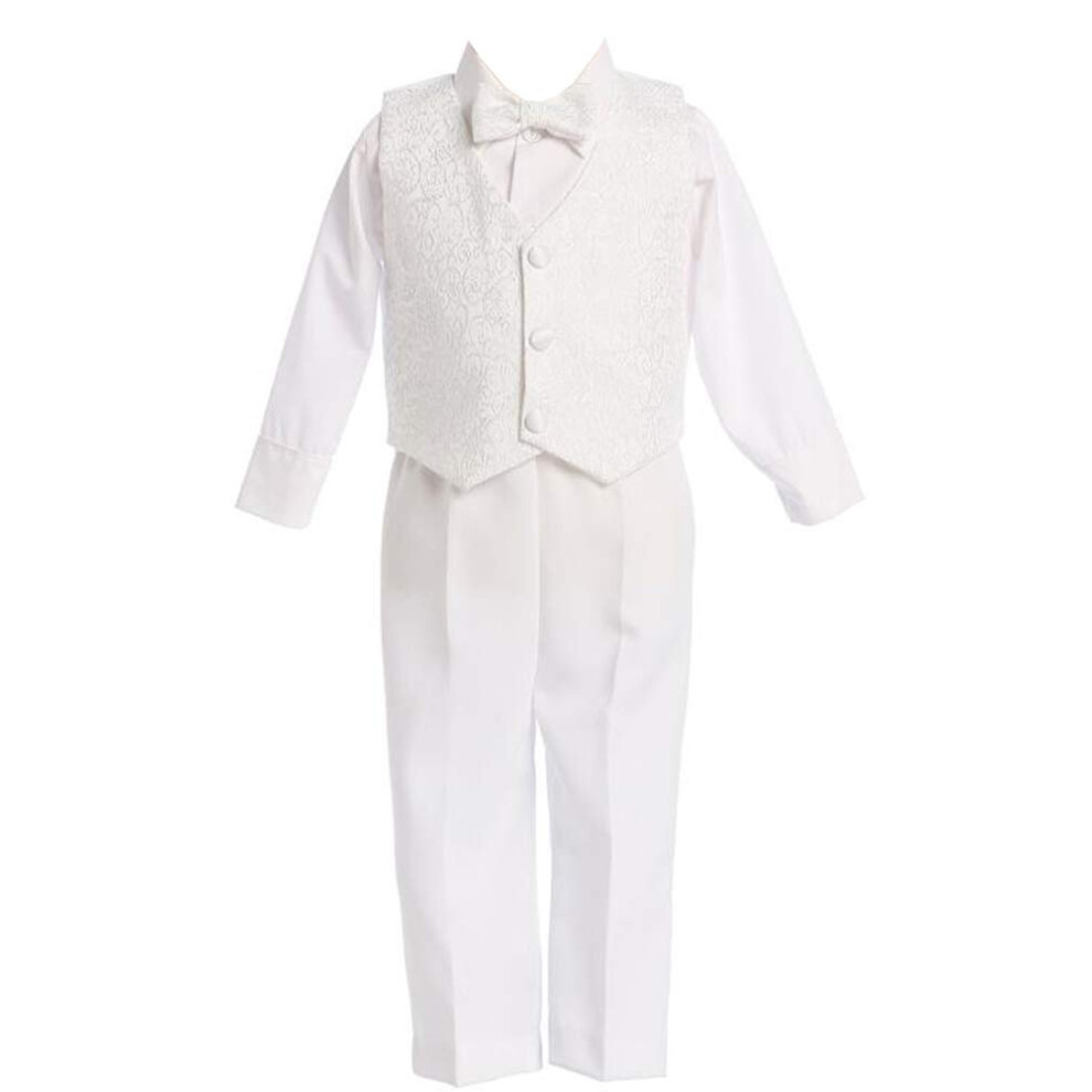 Ensemble gilet de bapt   me ou de mariage en jacquard brod    blanc pour gar   on - Taille 2T