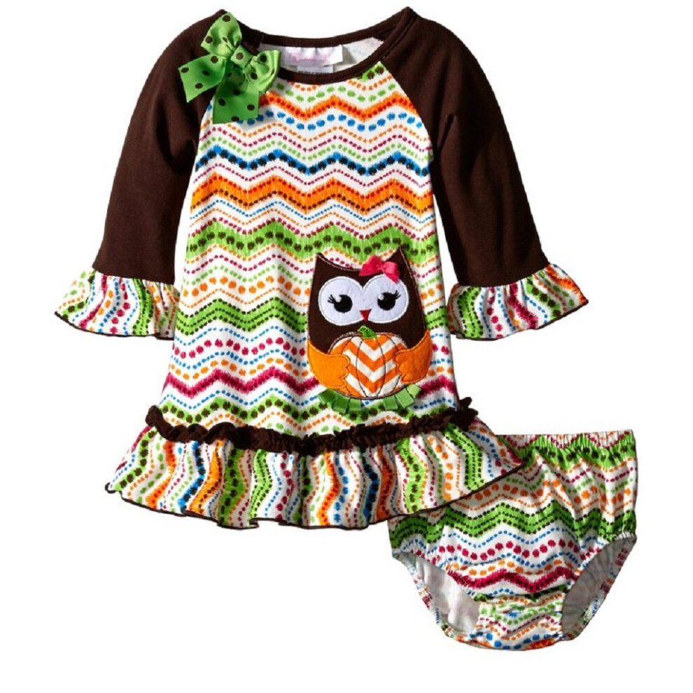 Robe et bloomer Bonnie Jean pour b   b    fille, motif chouette et citrouille, marron, 6-9 mois