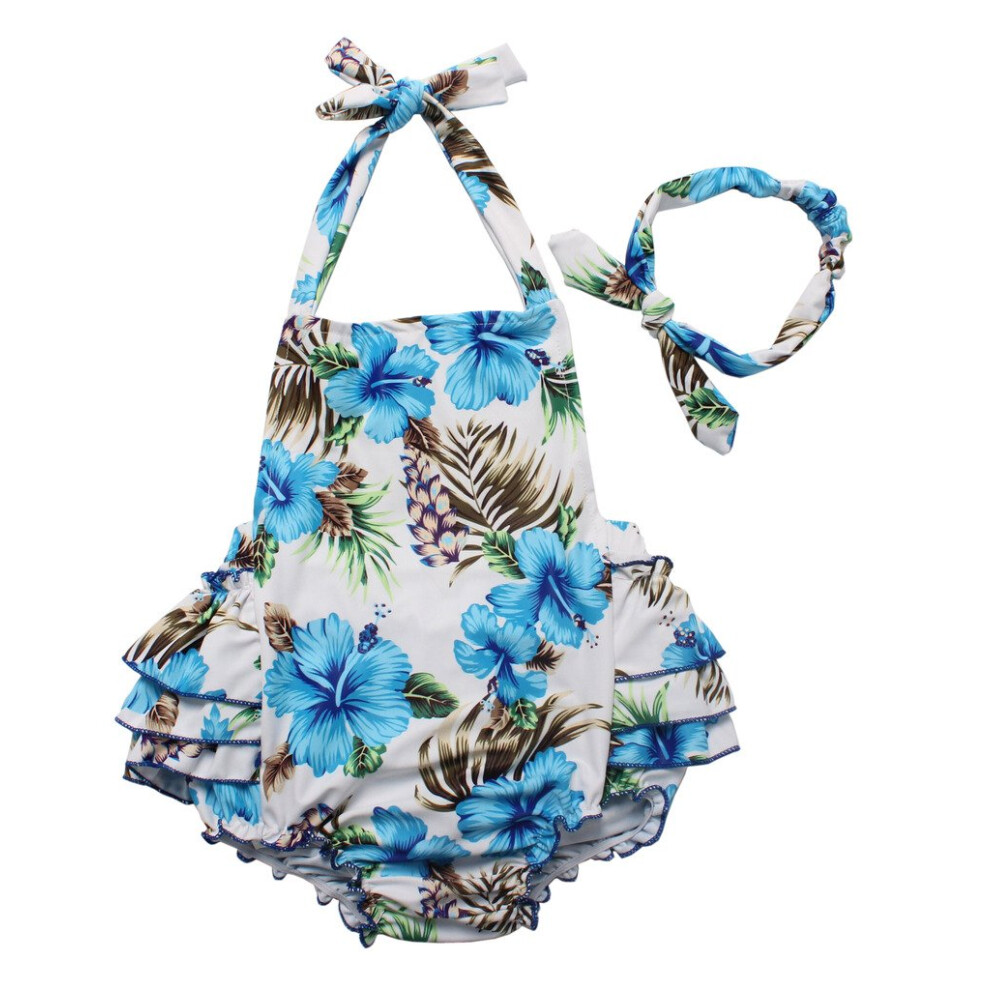 Maillot de bain une pi  ce Redbub    volants et fleurs, avec bandeau (grand mod  le bleu clair)