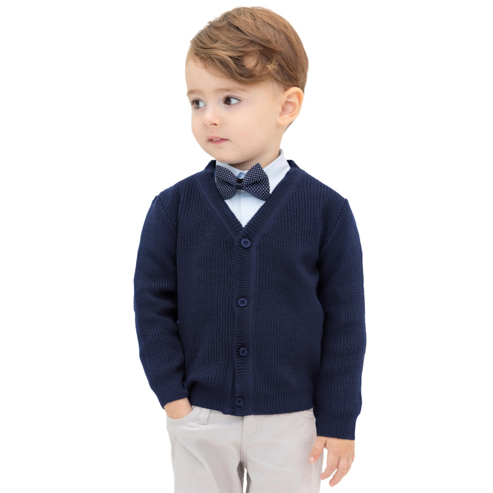Cardigan En Tricot Classique Manches Longues Et Col En V Pour B B Gar On Lilax (Bleu Marine, 6-9 Mois)-image