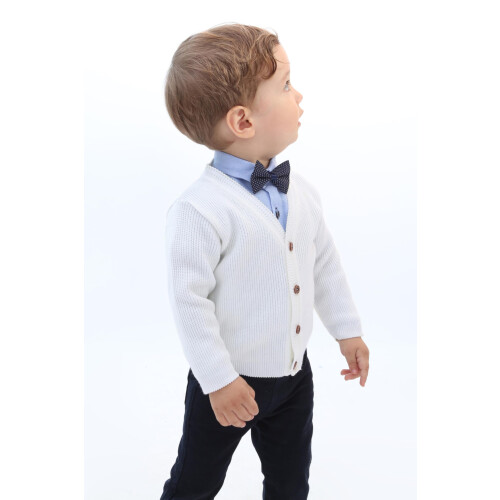 Lilax Baby Jungen Basic Langarm V-Ausschnitt Klassischer Strick Cardigan Pullover (Wei    3-6 Monate) 2