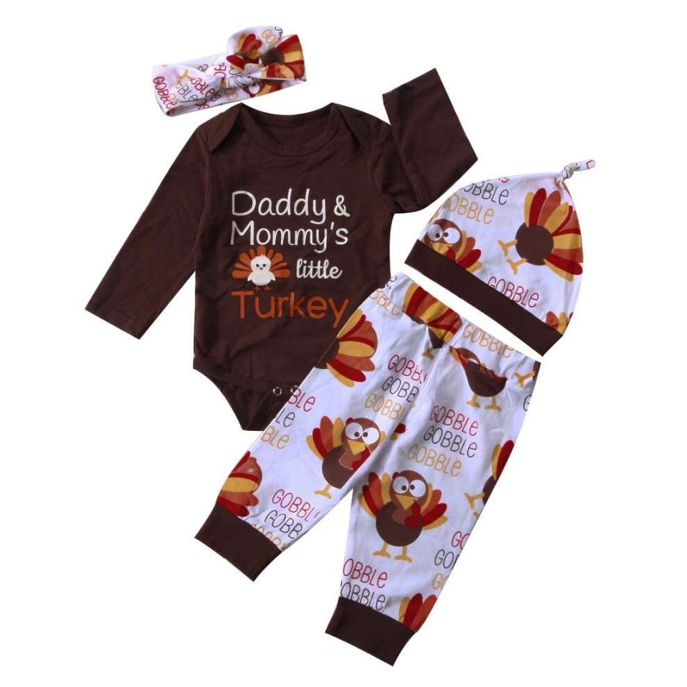 Ensemble 3 pièces pour bébé fille et garçon, tenue d'Halloween ou de Thanksgiving, barboteuse citrouille avec chapeau et pantalon long (6-9 mois,