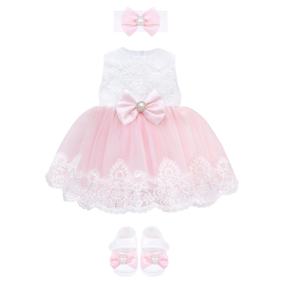 Robe de princesse brod   e rose pour nouveau-n   , ensemble de luxe 6 pi   ces pour b   b    fille de 3     6 mois
