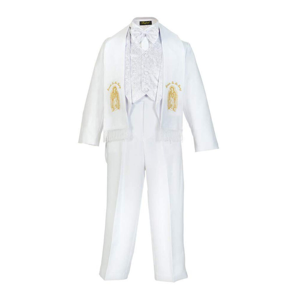 Smoking de bapt   me blanc     revers cachemire pour b   b    gar   on avec    charpe dor   e Maria Estola, taille L (12-18 mois)