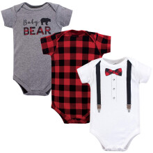 Little Treasure - Body unisex in cotone per neonati con papillon da boscaiolo, a maniche corte, 18-24 mesi