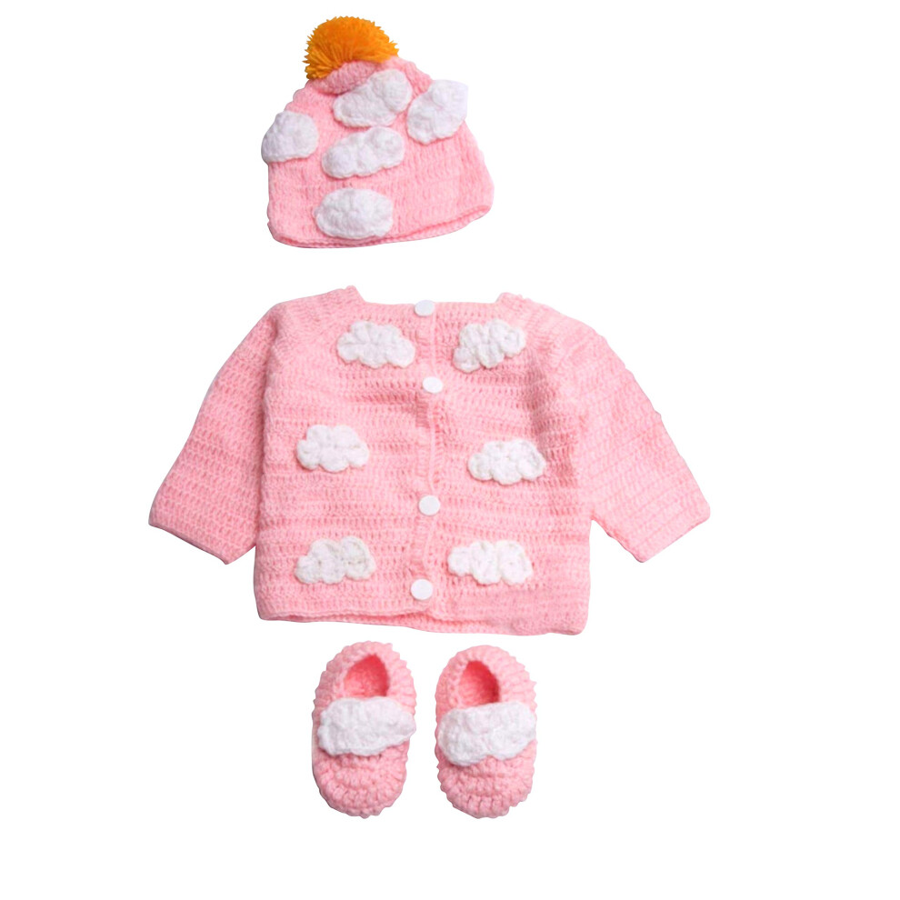 Newborn Cozy Warm Baby Sweater Set -Hand Made Baby Crochet Outfit -Pink/Blue Knit Cardigan with Booties & hat Gift Set (6-12 Months  Pink White)-image-OPC-PGC2J7G-NEW