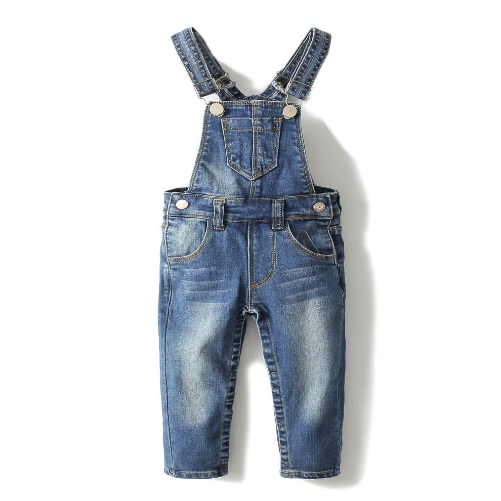 Kidscool Space Salopette Di Jeans Per Neonato E Ragazza,Salopette Slim In Denim Per Bambini,Blu,12-18 Mesi-image