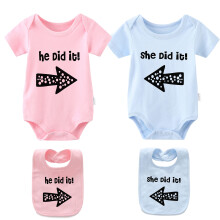 YSCULBUTOL Baby Twins Bodysuits He/She Did It Twin Outfit Pige Romper With Hat Set (Pink did 6M)