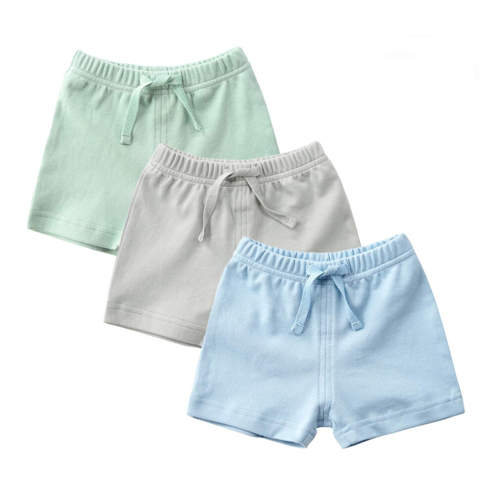 Teach Leanbh Unisex-Baby 3-Pack Katoenen Soild Kleur Korte Broek Met Trekkoord 3-24 Maanden (12-18 Maanden Groen/Grijs/Blauw)-image