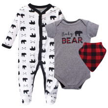 Little Treasure Unisex Baby Sleep and Play Bodysuit och Haklapp Baby Bear 6-9 mnader