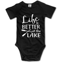 Tutina a maniche lunghe per bambini Pengshiliu Life is Better at The Lake, 0-6 mesi, nera