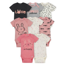 Onesies Brand Baby Girls' 8-pack Mix & Match Body Girls Krtk rukv Kostmy Cuddles & Love Bunny 0-3 mesce