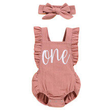 Detigee Baby Girl 1. F?dselsdag Bodysuit Toddler Backless Jumpsuit med pandeb?nd (Pink01 12-18 m?neder)