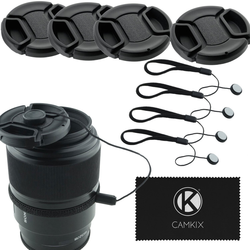 Camkix Set Di 4 Copriobiettivo A Scatto Per Fotocamere Dslr Tra Cui Nikon, Canon, Sony - 4 Copriobiettivi, 1 Panno In Microfibra Camkix Incluso (52 Mm)-image