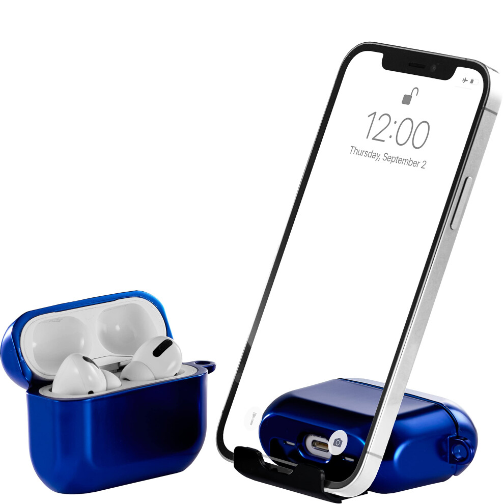 Airstand - Custodia Per Airpods Pro Con Supporto Invisibile Per Il Telefono, Compatibile Con Airpods Pro, Custodia Antiurto Tpu E Pc A Protezione Totale Con Moschettone Portachiavi (Zaffiro)