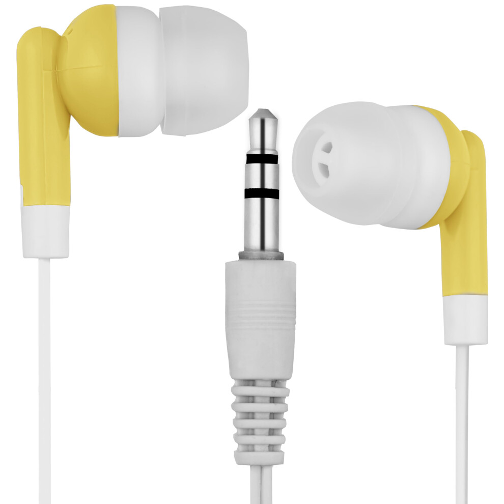 Lowcostearbuds Bulk Pack Of 25 Earbuds/Headphones - Individually Bagged Yellow/White 780729968095