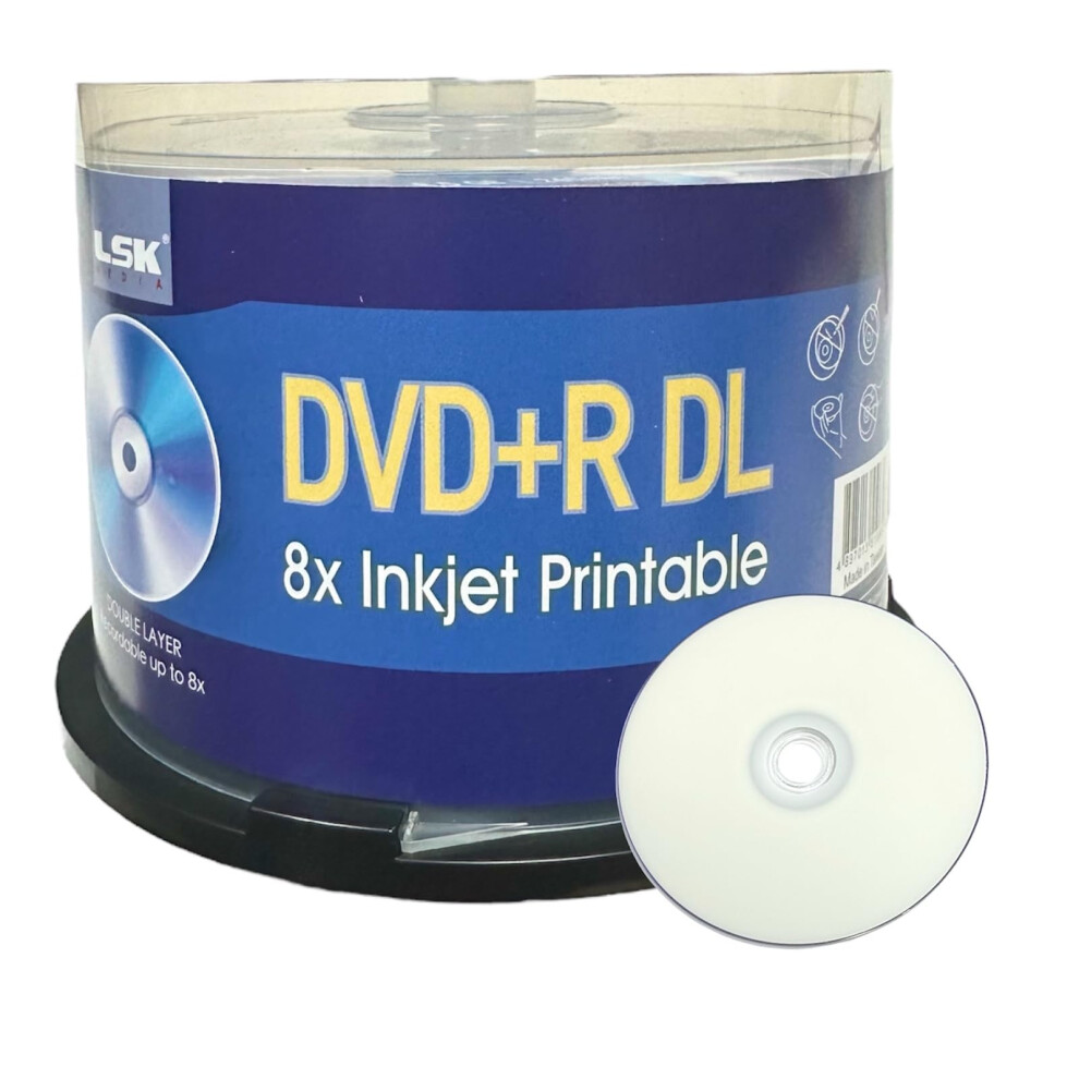 Dvd+R Dl Double Layer 8X 8,5 Gb 240 Min. Video, Wei , Tintenstrahldrucker, Von Lsk Media, 50Er-Pack In Spindel | Leere Dvds Zum Brennen Von Video-image