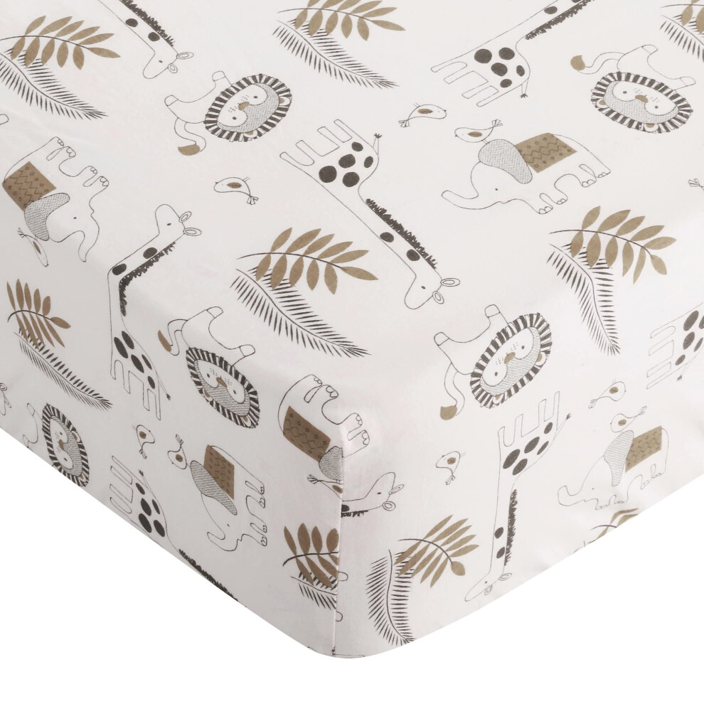 Levtex Baby - Drap-housse pour berceau Tanzania - Convient aux berceaux et matelas pour tout-petits standard - Motif    l   phant, girafe et lion - A