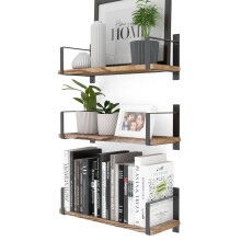 Wallniture Toledo flydende hylder til stueindretning Flydende bogreol S?t med 3 br?ndt finish rustikke tr? v?ghylder