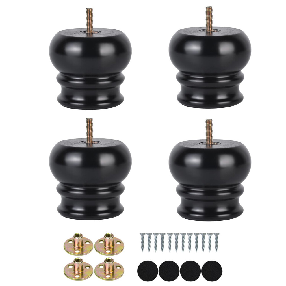 Lot de 4 pieds en bois    pais de 7,6 cm pour remplacement de meubles, pieds noirs en bois pour canap   , ottoman,     visser