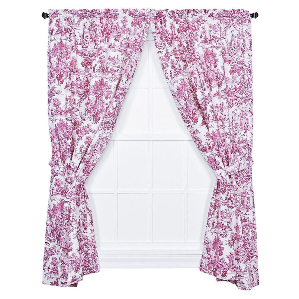 Ellis Gordijn Victoria Park Toile 68-Inch X 84 Inch Op Maat Gemaakt Paneelpaar Met Strikken Rood-image