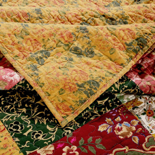 Conjunto de Colcha Patchwork Antigo Chic 100% Algodão, King/California King (5 Peças), Multicolorido 2