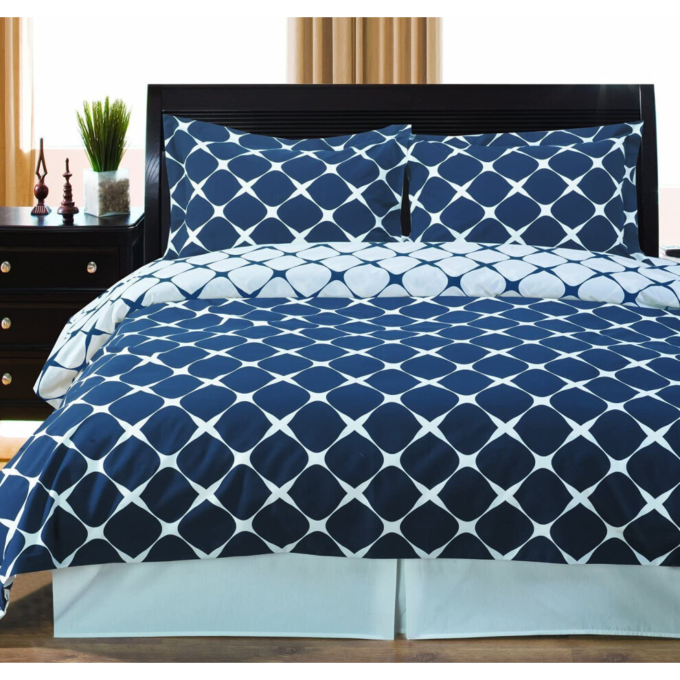 Parure de lit 3 pi   ces Royal Hotel Bedding - Housse de couette en coton doux et respirant - 100 % coton King/Cal-King bleu marine et blanc