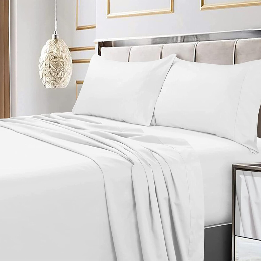 Parure de lit Tribeca Living en satin de coton    gyptien doux et uni, avec taies d'oreiller extra profondes, drap-housse 600 fils, King size, blan