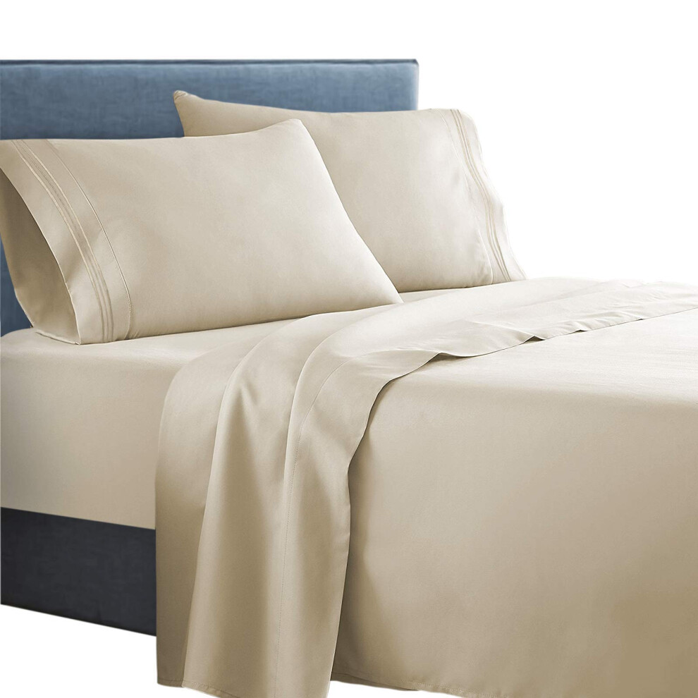 Parure de lit 4 pi   ces Clara Clark Supreme 1500 Collection - Taille double (double) Beige Cr   me
