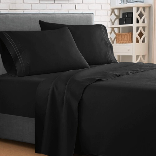 Clara Clark  Supreme 1500 Collection 4pc Bed Sheet Set - King Size  Black 1
