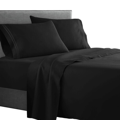Clara Clark  Supreme 1500 Collection 4pc Bed Sheet Set - King Size  Black