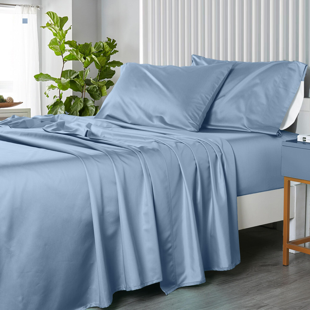 Royal Hotel Bedding Split-King : Draps de lit king size r   glables 5 pi   ces bleu uni 100 % coton 600 fils au pouce carr   , poche profonde