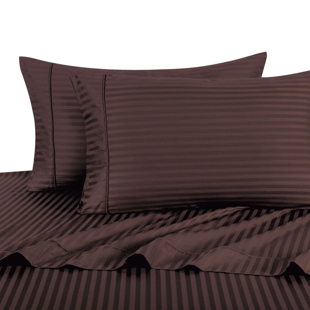 Parure de lit 4 pi   ces Royal Hotel Bedding Stripe Chocolate, 100 % coton, satin 300 fils, avec poche profonde ray   e