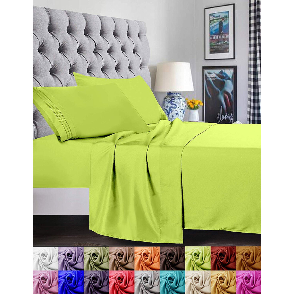 Elegant Comfort 1500 Premier Luxury Hotel Quality Super Soft Wrinkle Free and Fade Resistant 4-Piece Bed Sheet Set  Full  Lime-Neon Green-image-OPC-PGC2R5M-NEW