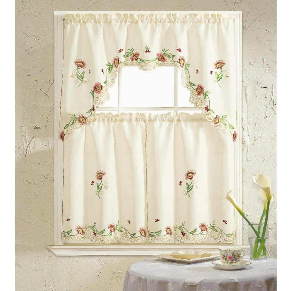 Ensemble de rideaux de cuisine 3 pi   ces     motif floral Cosmo de B&H Home (bordeaux)