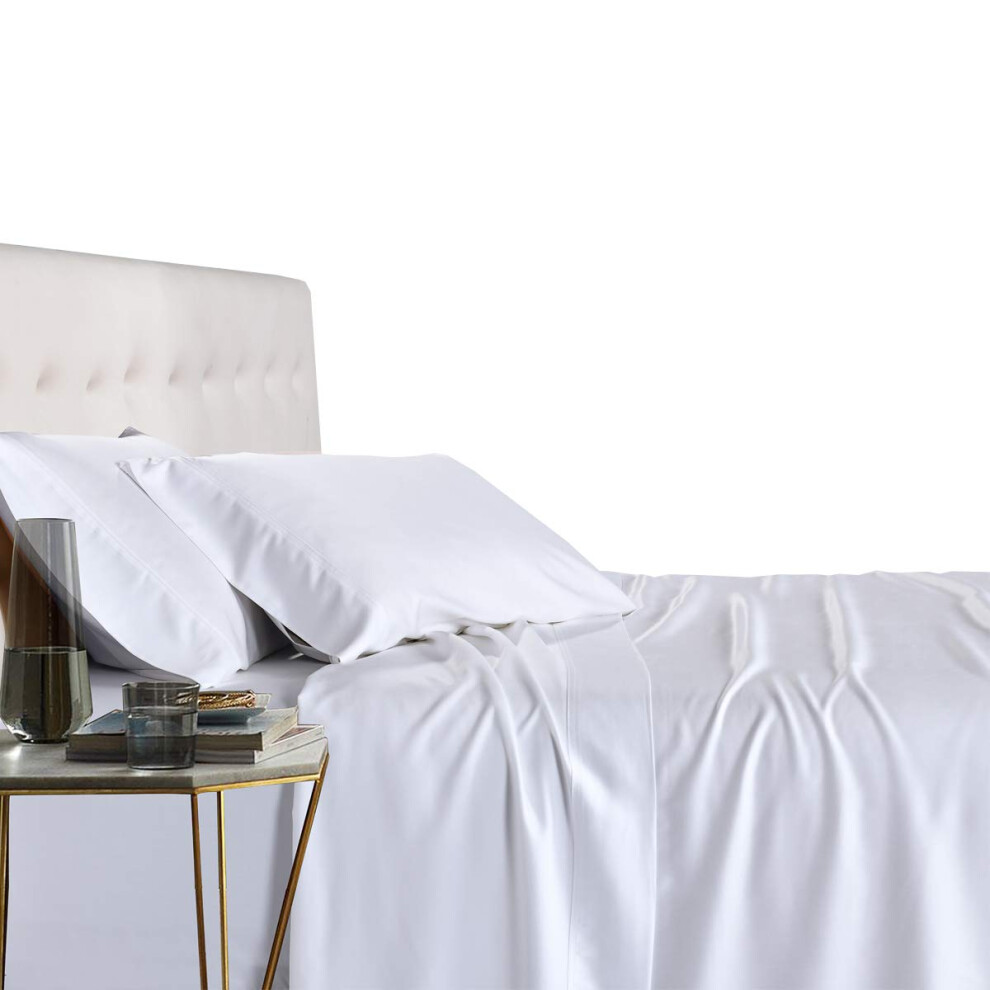 Parure de lit 4 pi   ces en viscose de bambou Royal Tradition California King, blanc uni, super douce et fra   che