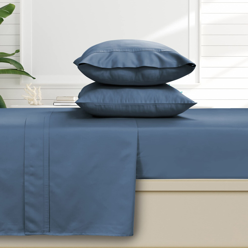Parure de lit Queen Size Tribeca Living, draps et taies d'oreiller en satin de coton    gyptien doux, 500 fils au pouce carr   , 6 pi   ces, bleu nuit