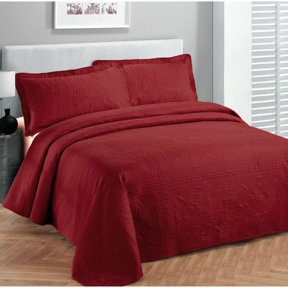 Couvre-lit de luxe Fancy Collection, couvre-lit en relief, rouge uni, neuf, surdimensionn   , 118""""x106"""" King/California King