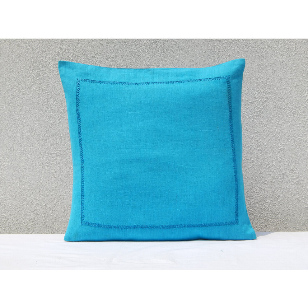 Gitika Goyal Home Khadi Chikanwork Housse de coussin Motif riz 16 x 16 Bleu