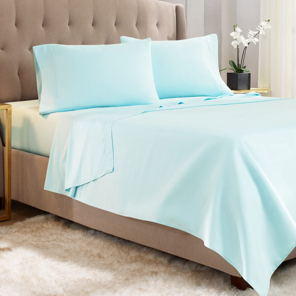 - Feuilles en microfibre  double brossage pour lit king-size - Htel Luxury Light Baby Blue King Lits Feuilles avec 4 sangles lastiques d'angle