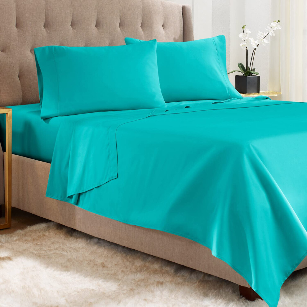 Parure De Lit Double Empyrean - 3 PièCes - Draps Super Doux En Microfibre BrosséE Double - Draps De Lit Double Bleu Sarcelle De Luxe Pour HôTel A-image