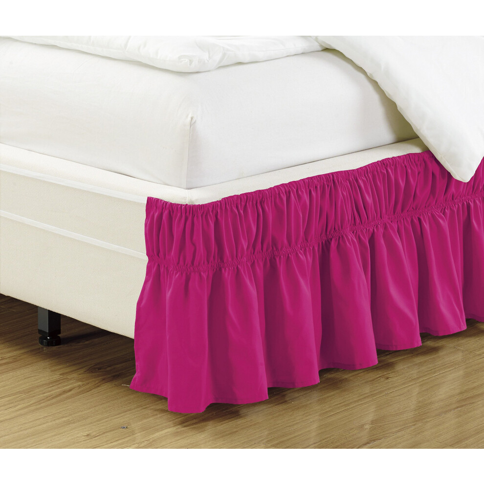 Jupe de lit    lastique     volants, facile     enfiler, style portefeuille, collection MK, Queen-King, couleur unie, rose vif, neuf