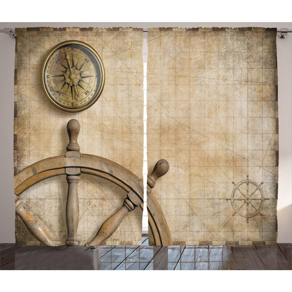 Rideaux nautiques Ambesonne, volant, boussole, carte vintage, chambre du capitaine, trésor imprimé, salon, chambre à coucher, rideaux de fenêtre,