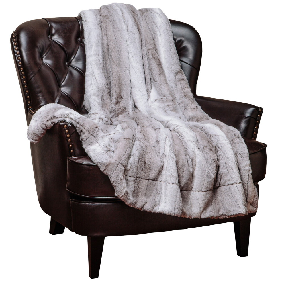 Chanasya Premium Faux Fur Ombre Deken - Superzachte Lichtgewicht Minky Deken Met Harige Sherpa-Zijde - 60"""" X 70"" - Grijs-image