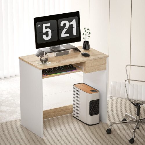 Homcom HOMCOM Compact Computer Table w/ Keyboard Tray Drawer Study Office Work, Oak