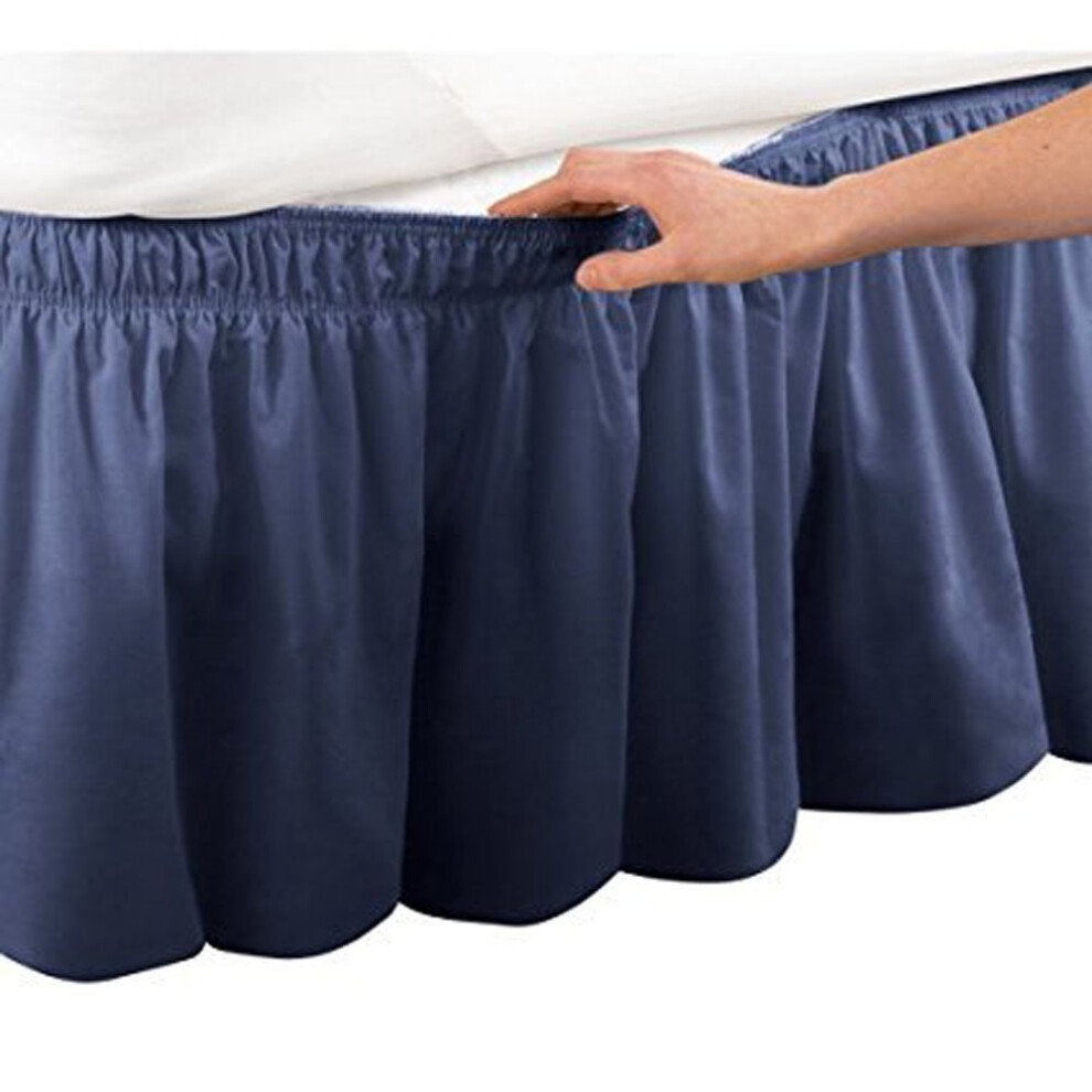 Jupe de lit pliss   e     trois c   t   s en coton    gyptien    lastique de 38 cm pour lits jumeaux/doubles, Queen et King Size (Twin/Full Navy)