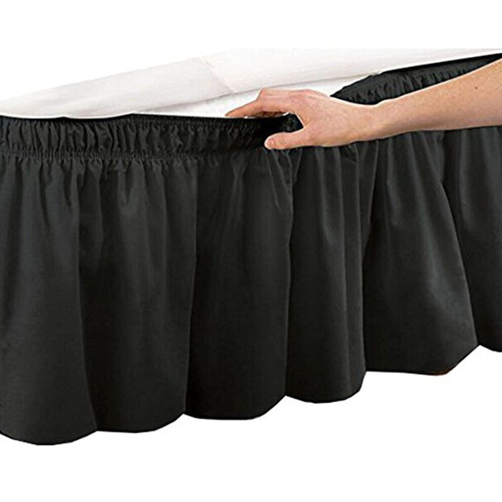 Jupe de lit pliss   e     trois c   t   s en coton    gyptien    lastique de 38 cm pour lits jumeaux/doubles, Queen et King Size (Queen Black)