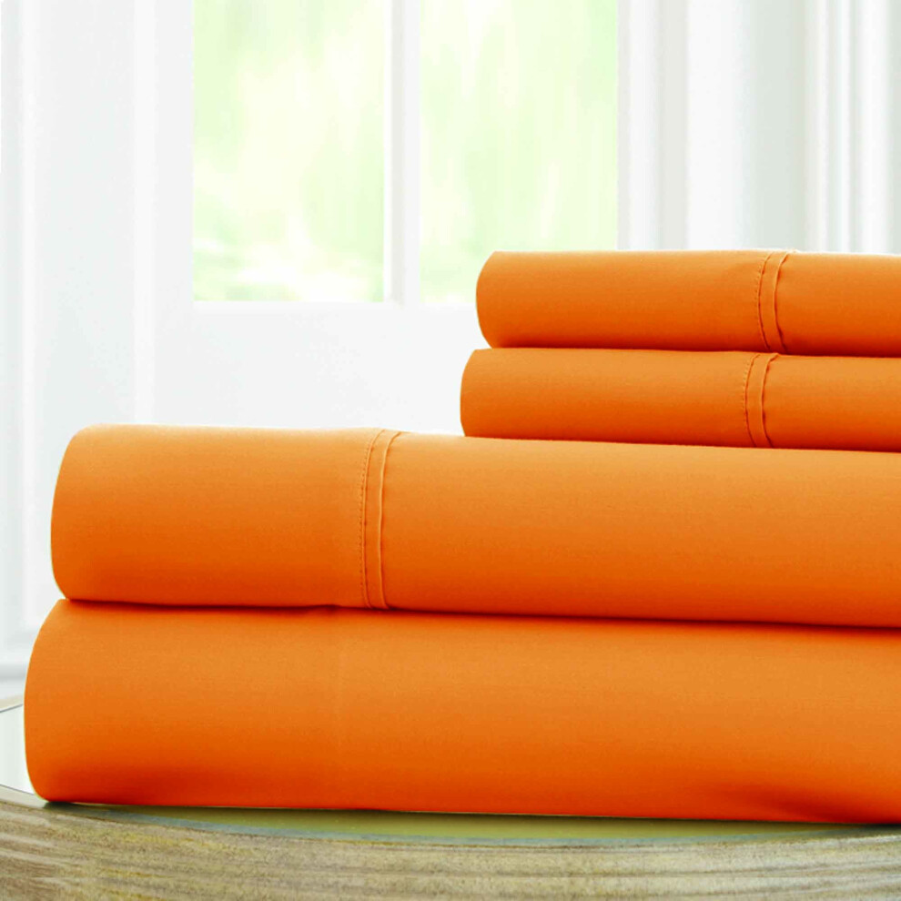 Amrapur Overseas 10100MFS-ORG-QN | Ensemble de draps en microfibre unie 4 pi   ces, 100 g/m   , s   rie 1800 (Paradise Orange Queen)