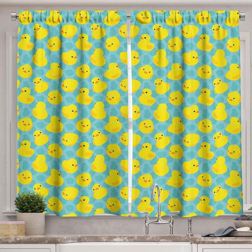Lunarable Duckies Kitchen Curtains  Bathroom Toys Themed Rubber Ducks on Abstract Spotted Surface  Window Drapes 2 Panel Set for Kitchen Cafe Decor  5-image-OPC-PGC2SQB-NEW