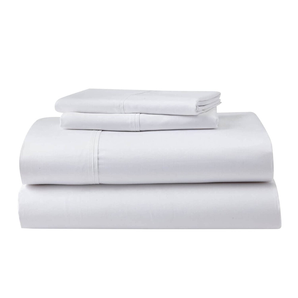GhostBed Queen Cooling Supima Cotton and Tencel Luxury Sheet Set - Wrinkle Resistant with Deep Pockets 4 Piece White